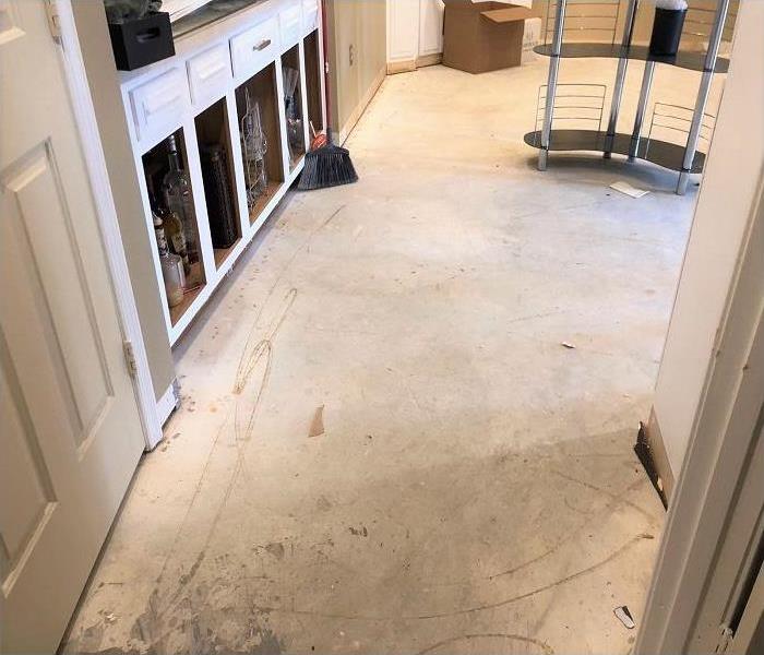 Water damage removed from flooring in basement 