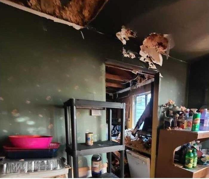 roof damaged living area
